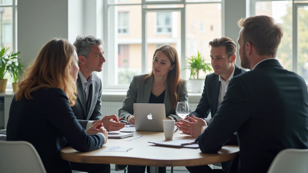 Professionele werkplek met diverse collega's in gesprek